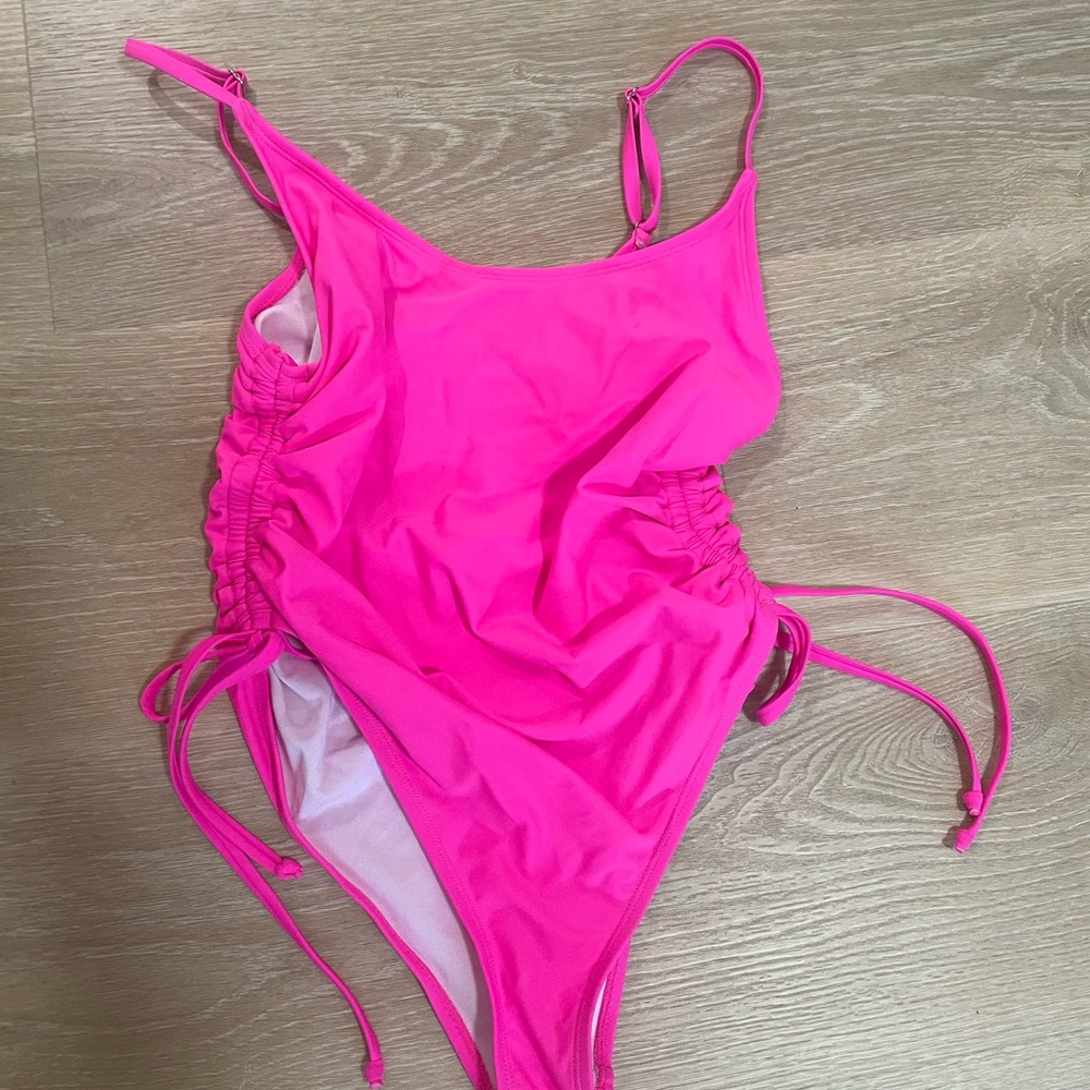 Hot Pink Ruched One-Piece Swimsuit - Picture 3 of 3